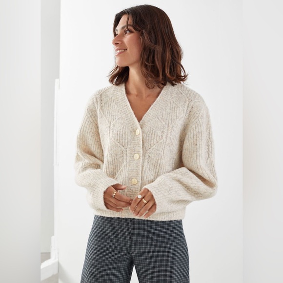 & OTHER STORIES | Button Up Cable Knit Cardigan | Oatmeal/Gray | Small - Picture 2 of 8